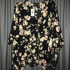 Floral Print Zip Front Blouse.